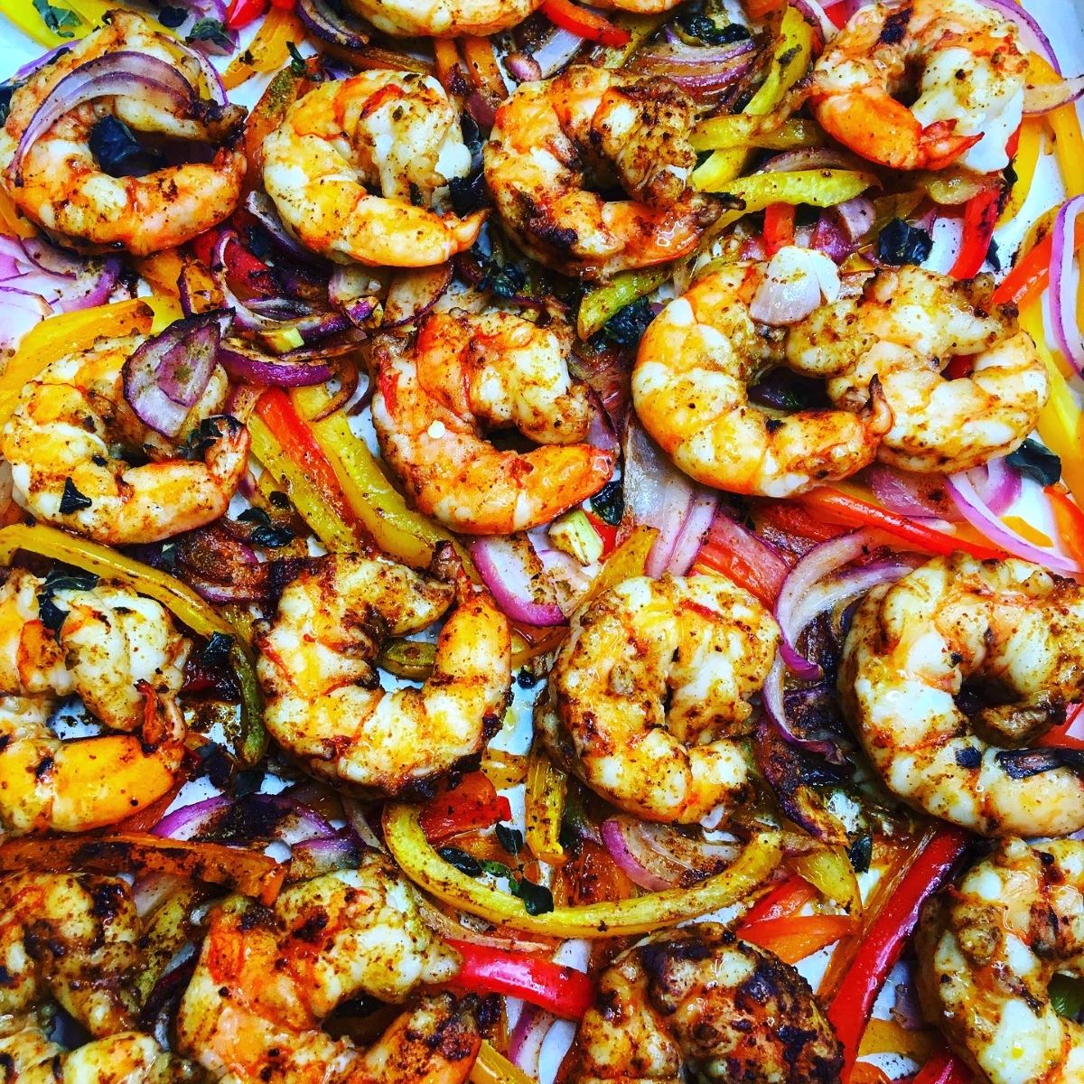 Oven Roasted Rainbow Shrimp Fajita | Tina Marinaccio