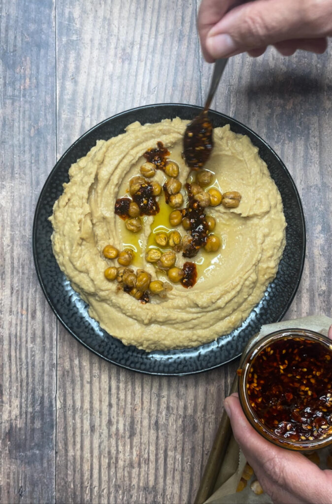 Hummus with Crispy Roasted Chickpeas and Chili Crunch