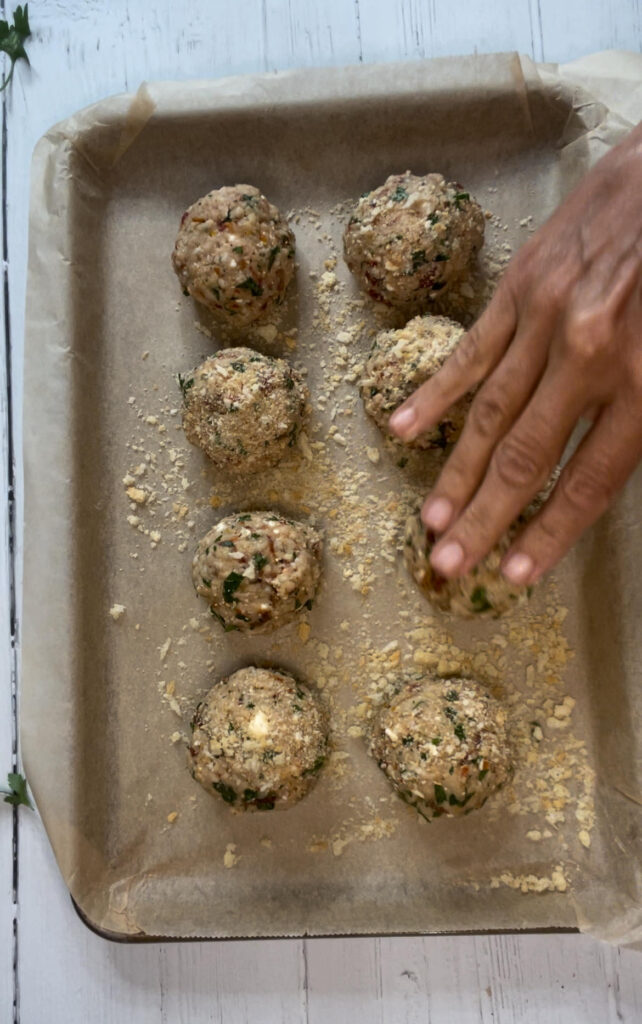 Rolling Greek Meatballs in Panko