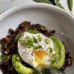 Savory Oats Mushroom Sage Risotto with Poached Egg and Avocado